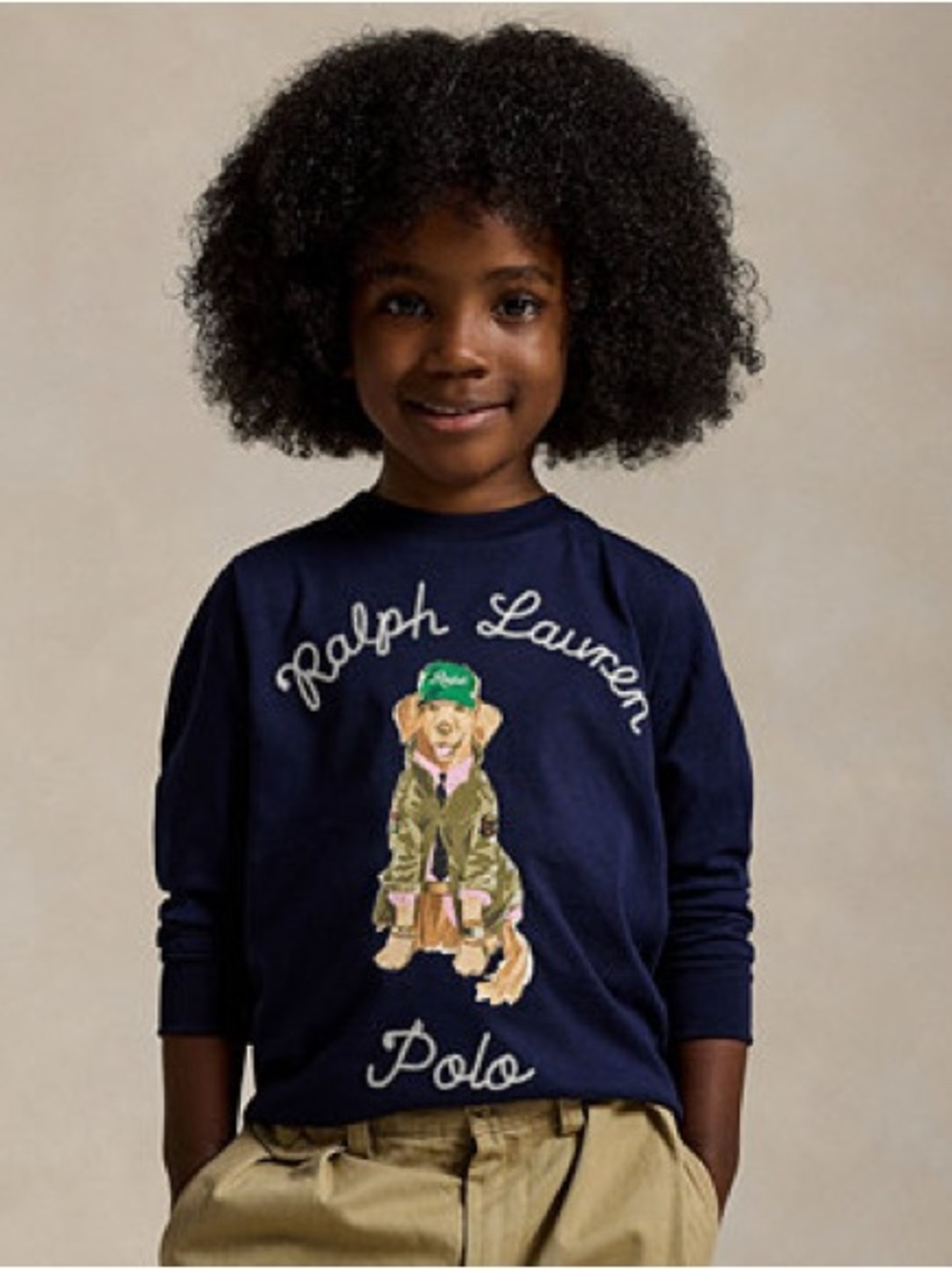 Polo by‎ Ralph Lauren || Dog-Print Cotton Long-Sleeve Tee Navy Blue 6